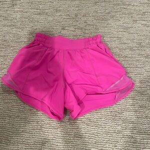 pow pink (hot pink) lululemon hotty hot shorts size 2, 4in. like new